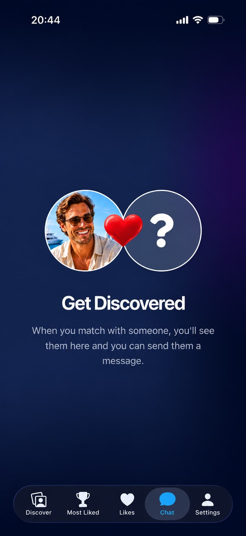 SeaWhispr chat screen before a new match is discovered